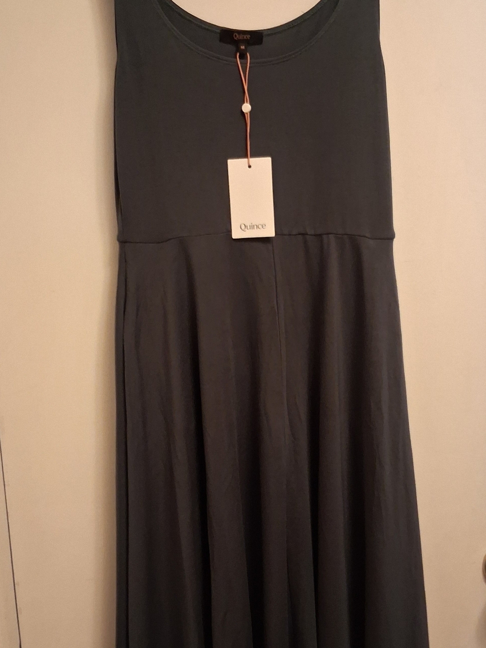 Tencel Jersey Fit & Flare Dress Quince W Pockets Size M Dark Olive With Tags